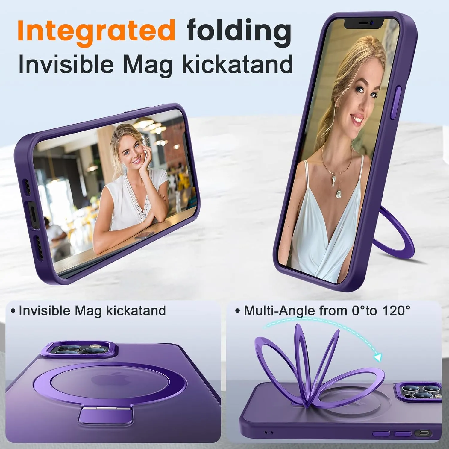 Compatible with iPhone 12/12 pro Case with Magnetic Ring Stand, Military Drop Protection, Anti-Scratch/Anti-Fingerprint Translucent Matte Phone Case for iPhone 12/12 pro (Purple)