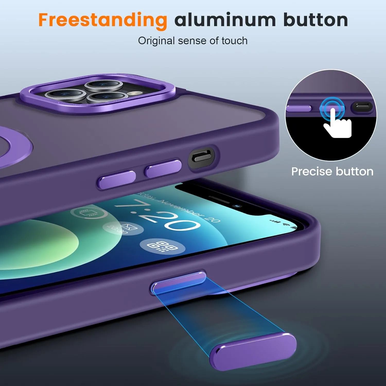 Compatible with iPhone 12/12 pro Case with Magnetic Ring Stand, Military Drop Protection, Anti-Scratch/Anti-Fingerprint Translucent Matte Phone Case for iPhone 12/12 pro (Purple)