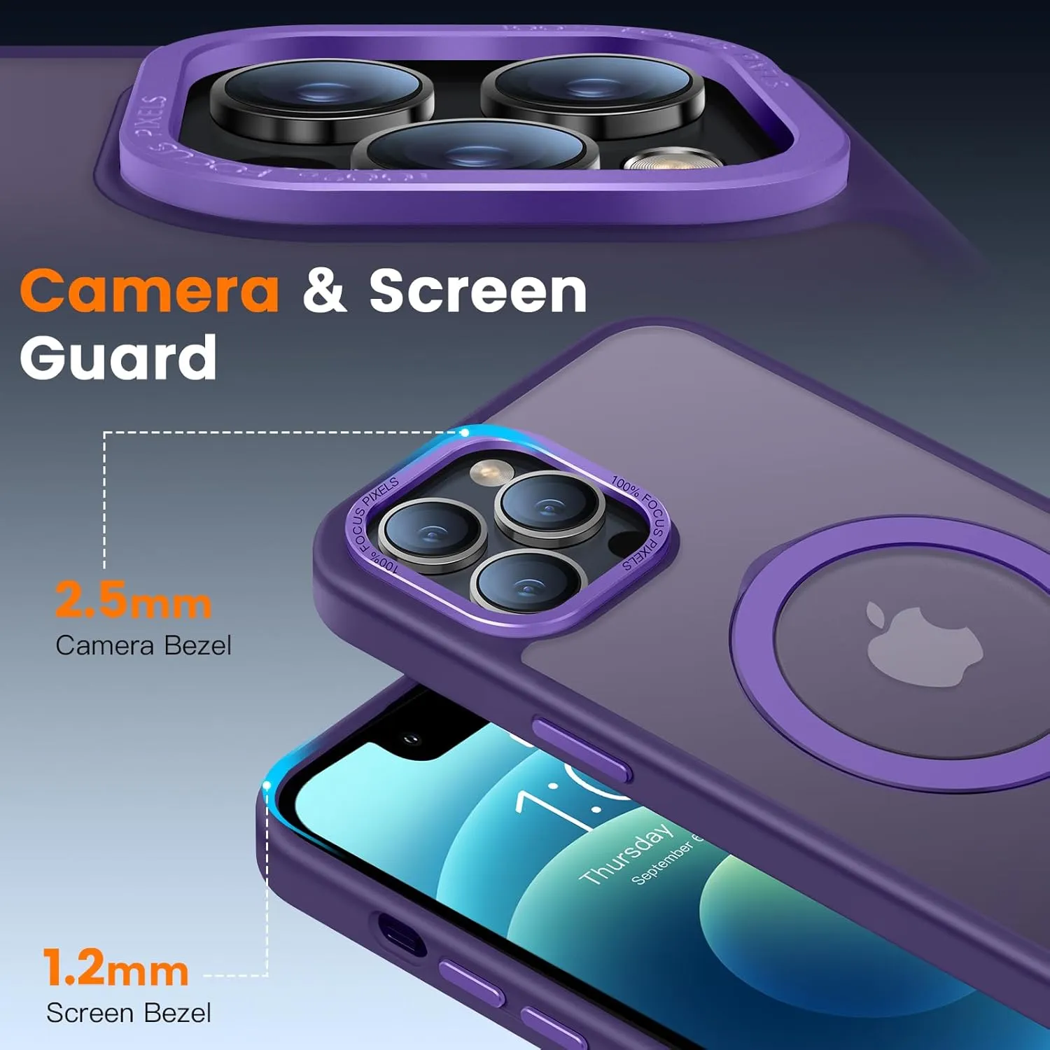 Compatible with iPhone 12/12 pro Case with Magnetic Ring Stand, Military Drop Protection, Anti-Scratch/Anti-Fingerprint Translucent Matte Phone Case for iPhone 12/12 pro (Purple)