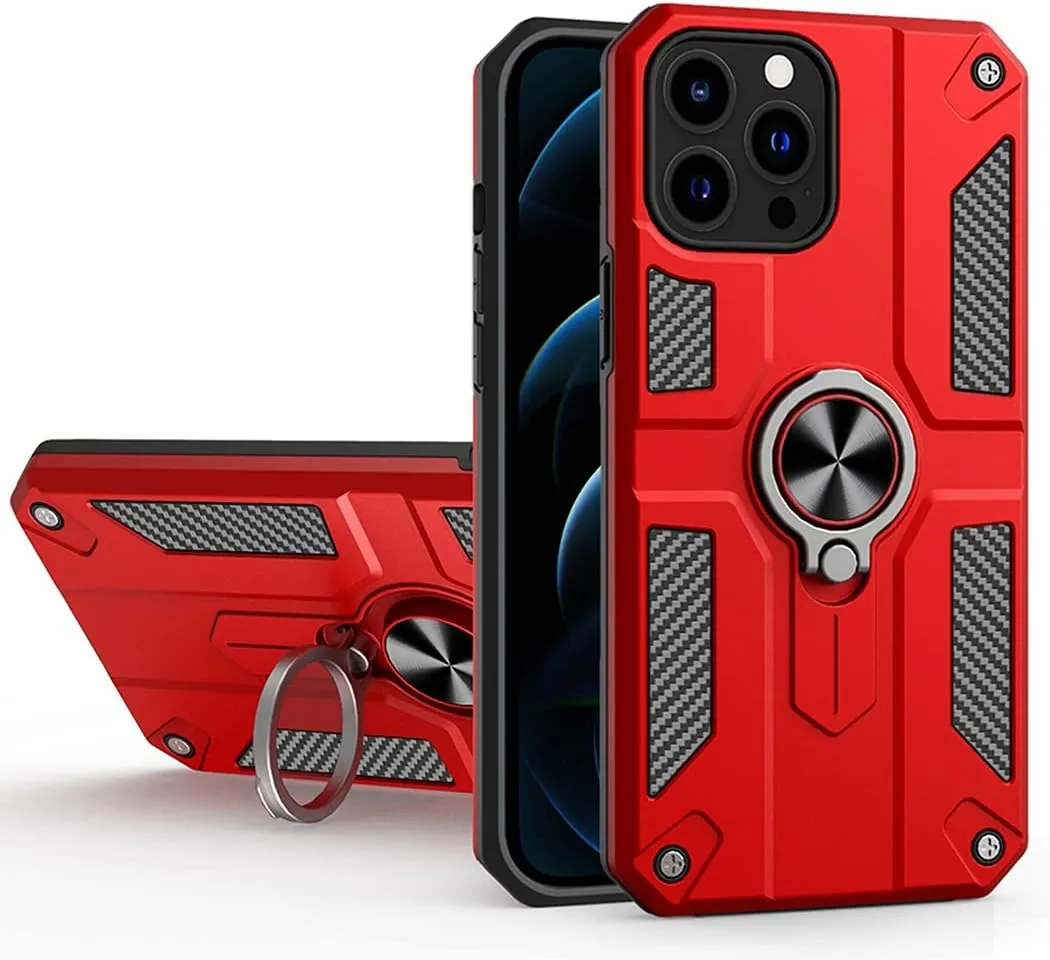 Compatible with iPhone 13 Pro 6.1 inch Case, Military-Grade Drop Protection, Hybrid Shockproof with Ring Kickstand Car Mount Case Cover for Apple iPhone 13 Pro (red)