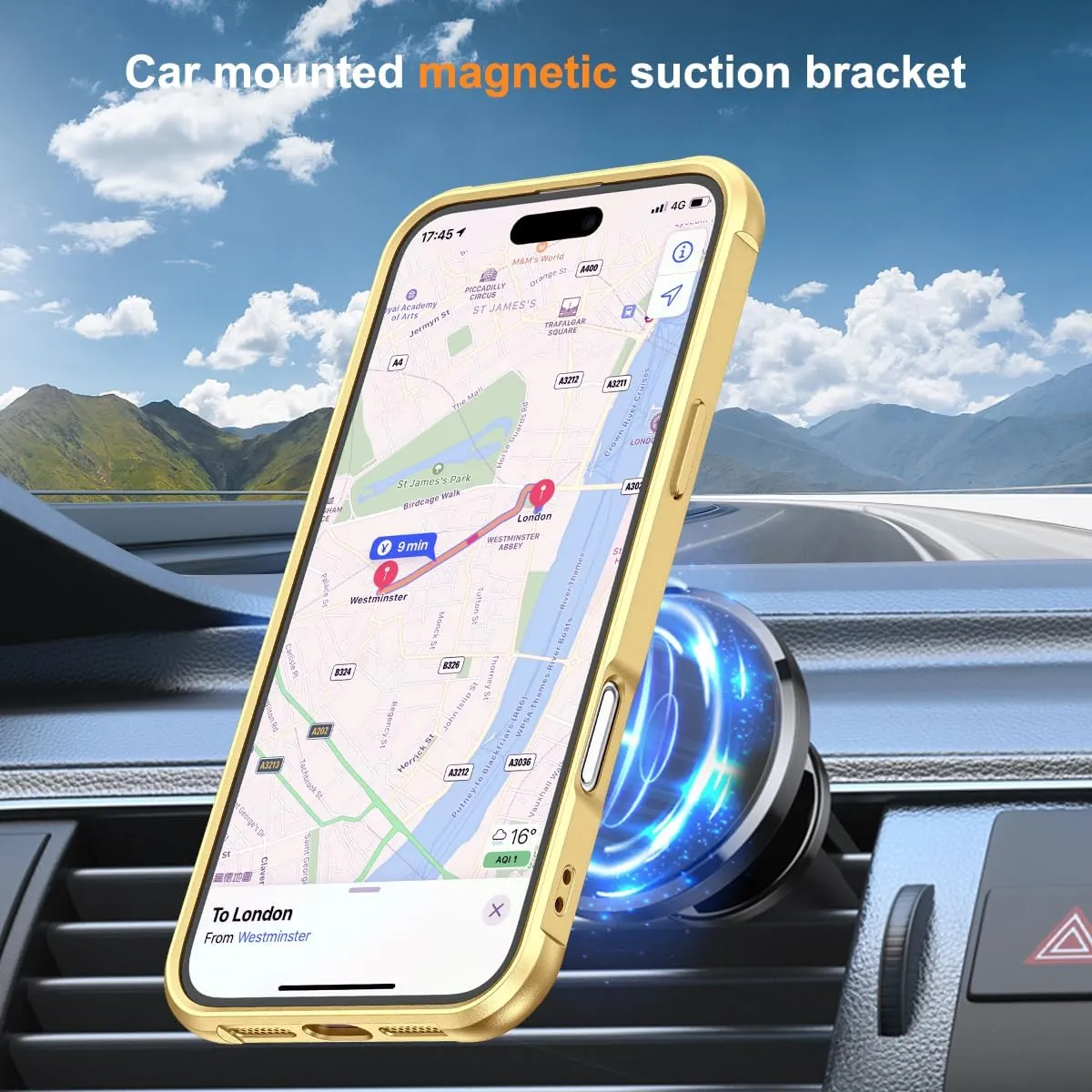 Compatible with iPhone 16 Case with Invisible Magnetic O-Ring Stand Military-Grade Case for iPhone 16 6.1" [Compatible with Mag-Safe][Great Grip Feeling], Gold