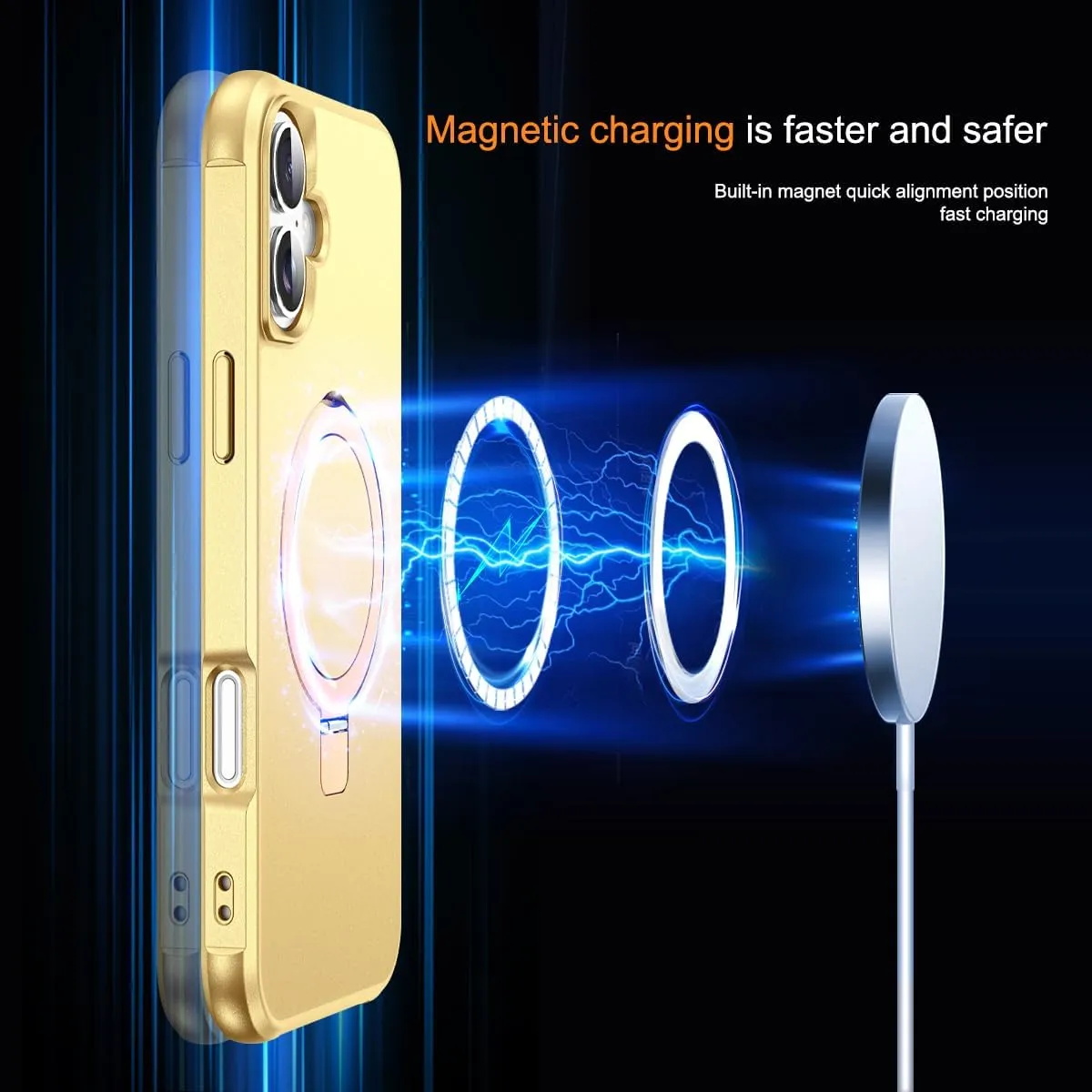 Compatible with iPhone 16 Case with Invisible Magnetic O-Ring Stand Military-Grade Case for iPhone 16 6.1" [Compatible with Mag-Safe][Great Grip Feeling], Gold