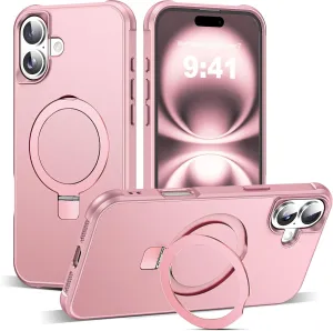 Compatible with iPhone 16 Case with Invisible Magnetic O-Ring Stand Military-Grade Case for iPhone 16 6.1" [Compatible with Mag-Safe][Great Grip Feeling], Rose Gold