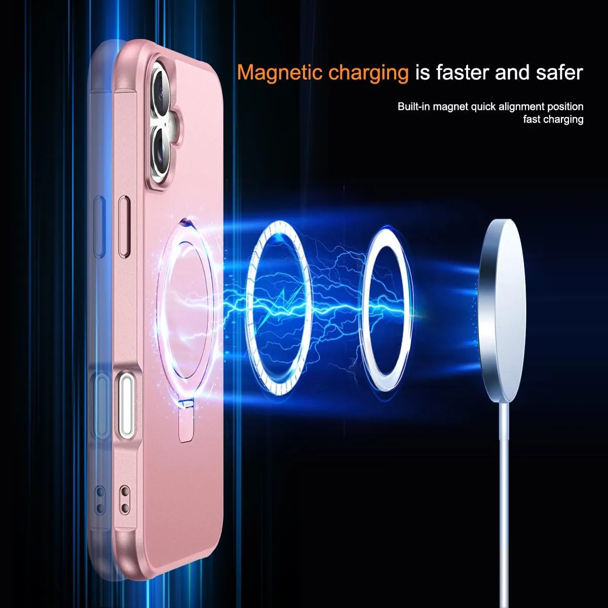 Compatible with iPhone 16 Case with Invisible Magnetic O-Ring Stand Military-Grade Case for iPhone 16 6.1" [Compatible with Mag-Safe][Great Grip Feeling], Rose Gold