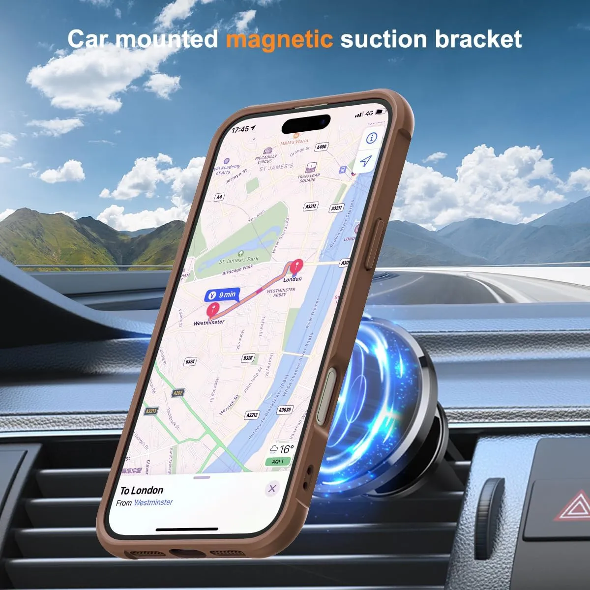 Compatible with iPhone 16 Case with Invisible Magnetic O-Ring Stand Military-Grade Translucent Case for iPhone 16 6.1" [Compatible with Mag-Safe][Great Grip Feeling],Desert Brown