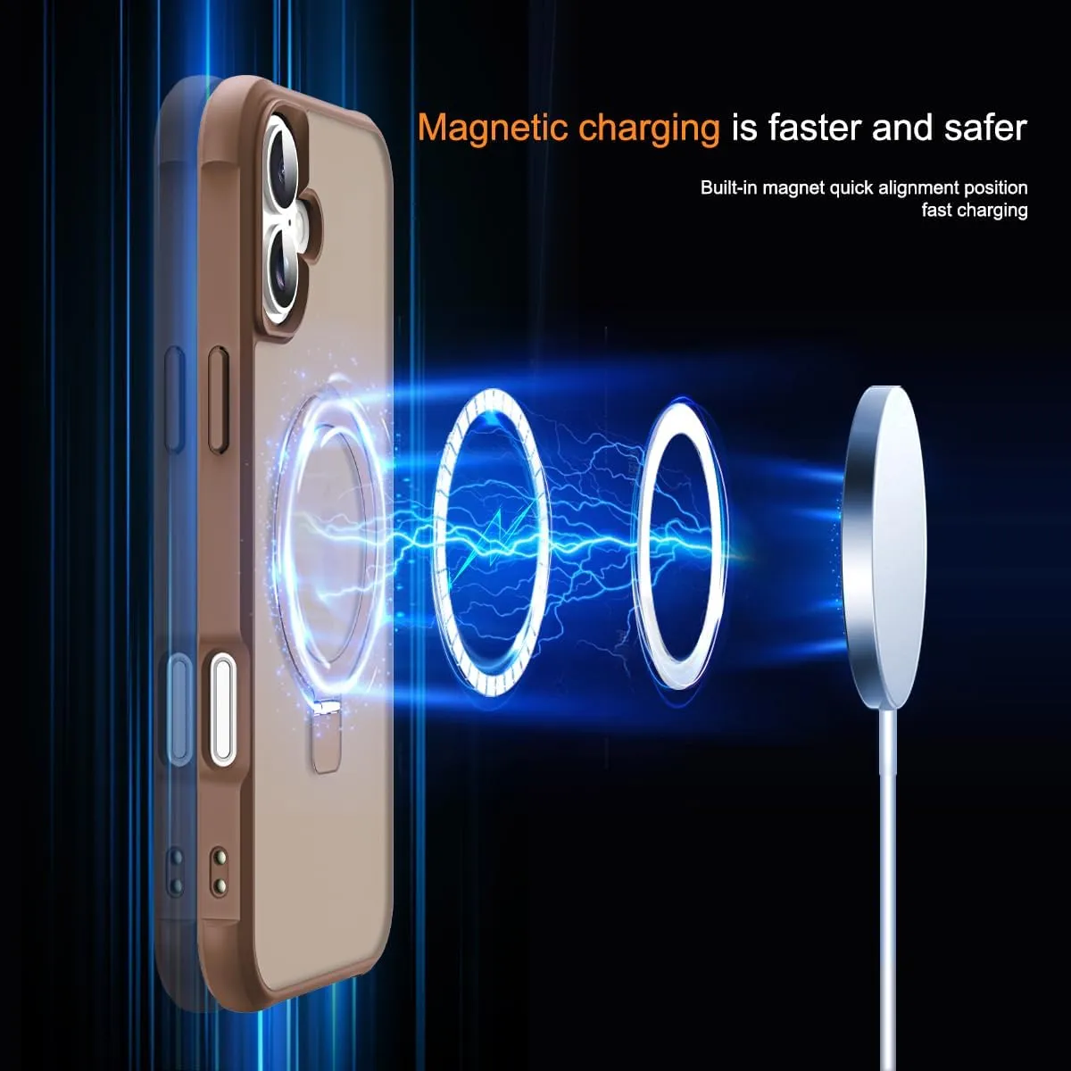 Compatible with iPhone 16 Case with Invisible Magnetic O-Ring Stand Military-Grade Translucent Case for iPhone 16 6.1" [Compatible with Mag-Safe][Great Grip Feeling],Desert Brown