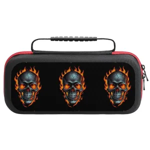 Compatible with Nintendo Switch Case, Flame Metal Skull Protective Travel Carry Case Compatible with Switch Lite/Oled Console Case with Pockets for Accessories And Games