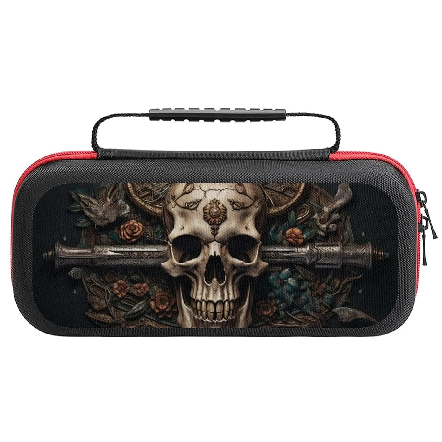 Compatible with Nintendo Switch Case, Metal Style Horned Skull Protective Travel Carry Case Compatible with Switch Lite/Oled Console Case with Pockets for Accessories And Games