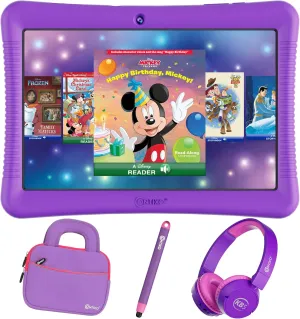 Contixo 10" Android Kids Tablet Bundle - 32GB, 80  Disney Storybooks ($350 Value), Parental Controls, Kid-Proof Case w/Kickstand & Stylus, Headphones & Sleeve Bag - Purple