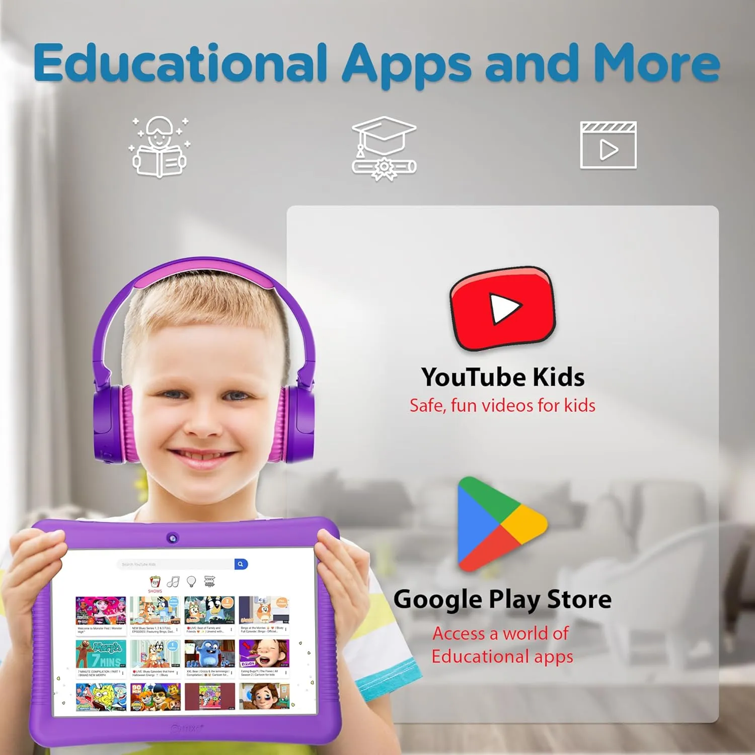 Contixo 10" Android Kids Tablet Bundle - 32GB, 80  Disney Storybooks ($350 Value), Parental Controls, Kid-Proof Case w/Kickstand & Stylus, Headphones & Sleeve Bag - Purple