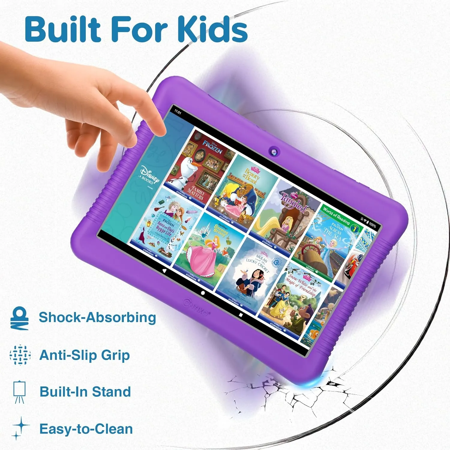 Contixo 10" Android Kids Tablet Bundle - 32GB, 80  Disney Storybooks ($350 Value), Parental Controls, Kid-Proof Case w/Kickstand & Stylus, Headphones & Sleeve Bag - Purple