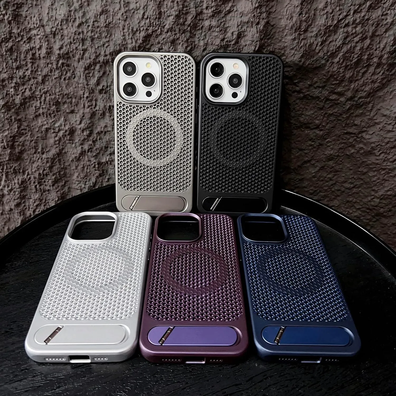 COOWEEK Magnetic for iPhone 13 Pro Case [Compatible with MagSafe][Built-in Metal Stand][Artistic Heat Dissipation] - Phone Case (6.1 inches), Purple