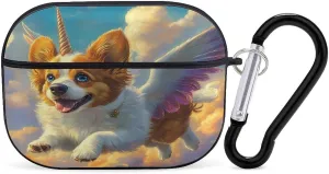 Corgi Angel Wings Earbud Case Bluetooth Headphone Case Full Protective Case with Keychain Compatible with Airpods Pro Black-Style