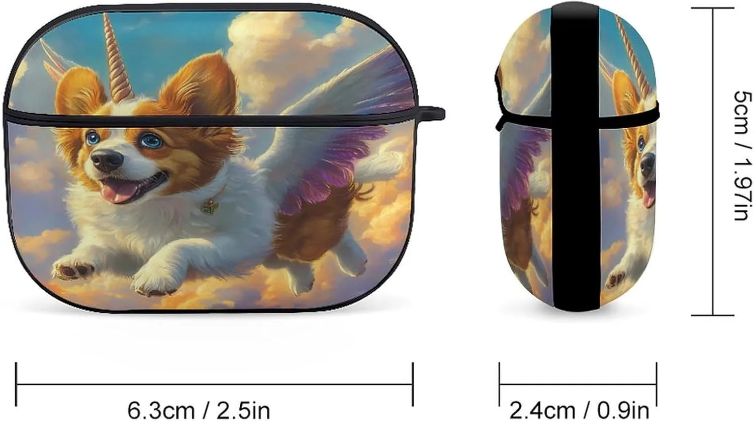 Corgi Angel Wings Earbud Case Bluetooth Headphone Case Full Protective Case with Keychain Compatible with Airpods Pro Black-Style