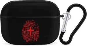 Cross Fingerprint Earbud Case Bluetooth Headphone Case Full Protective Case with Keychain Compatible with Airpods Pro Black-Style