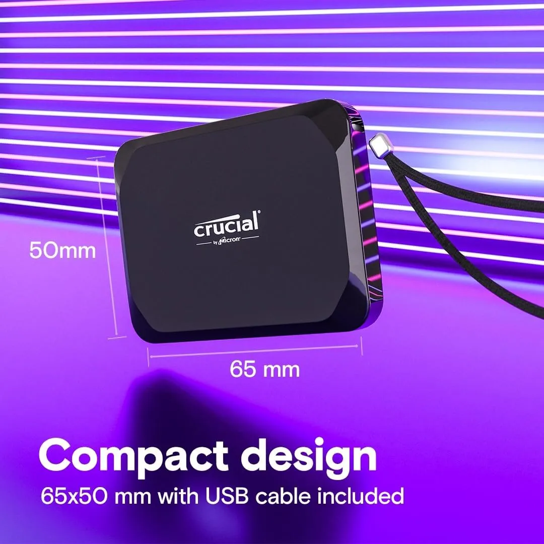 Crucial X9 1TB Portable SSD, Up to 1050MB/s, USB 3.2 USB-C, External Solid State Drive, Compatible with Windows, Mac, & Android, Reliable Storage for Games, Files, & Backups, Black - CT2000X9SSD902