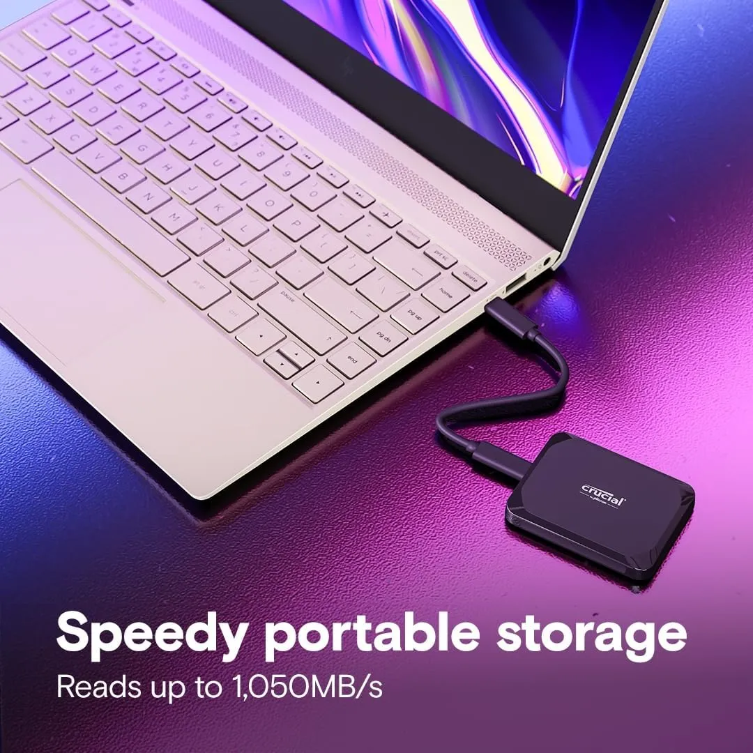 Crucial X9 1TB Portable SSD, Up to 1050MB/s, USB 3.2 USB-C, External Solid State Drive, Compatible with Windows, Mac, & Android, Reliable Storage for Games, Files, & Backups, Black - CT2000X9SSD902