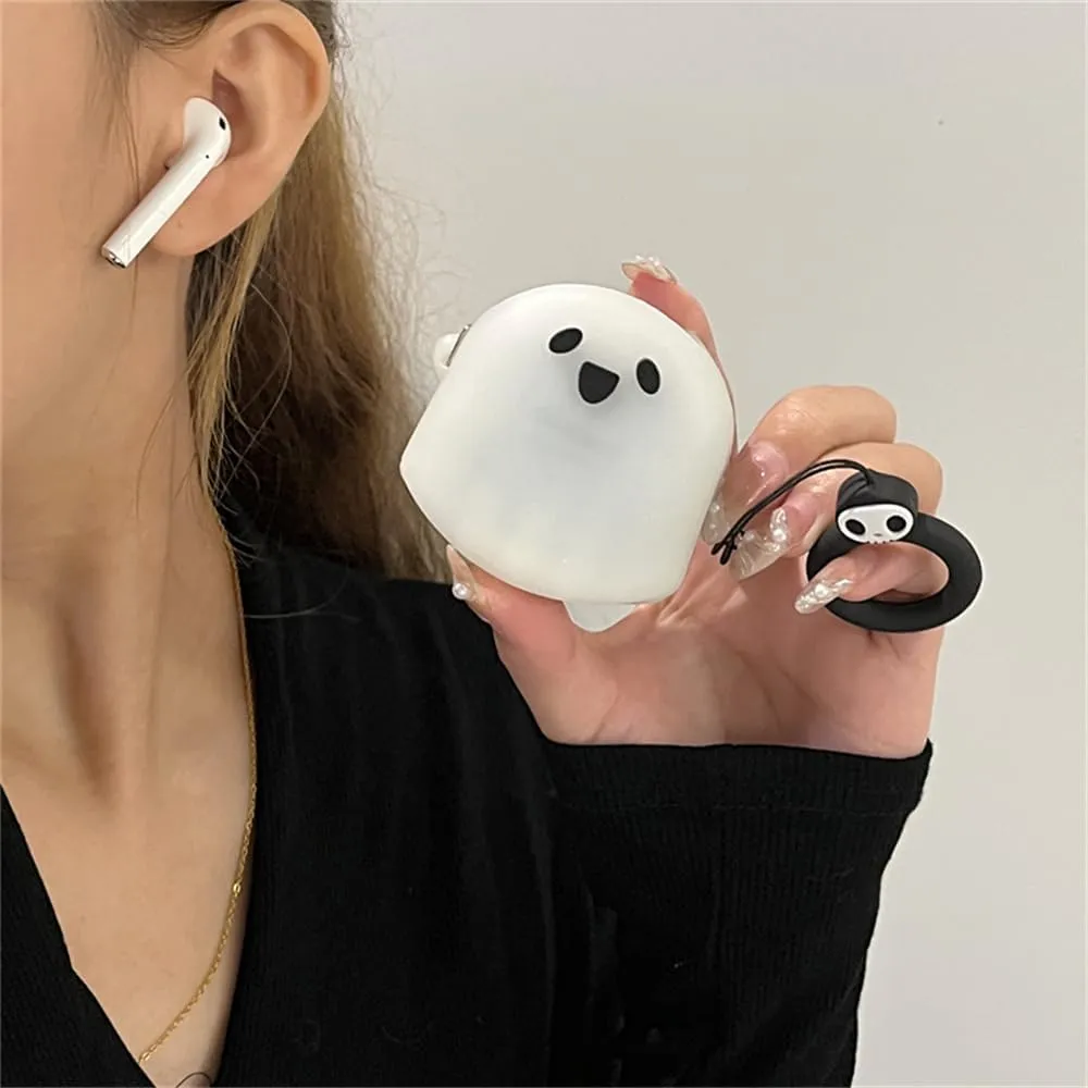 Cute Ghost Shaped Headphone Case, Available in Transparent/White/Black Colors, with Hooks for Easy Carrying, Cover for Samsung Galaxy Buds 2/Pro/FE/Live/2 Pro (Transparent)