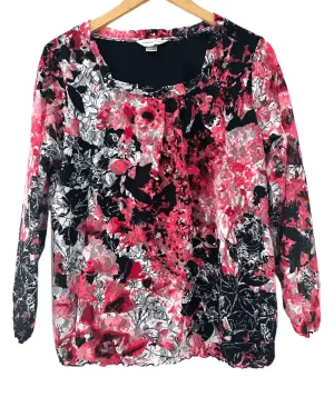 Dark Winter Pink and Black Floral Lace Blouse