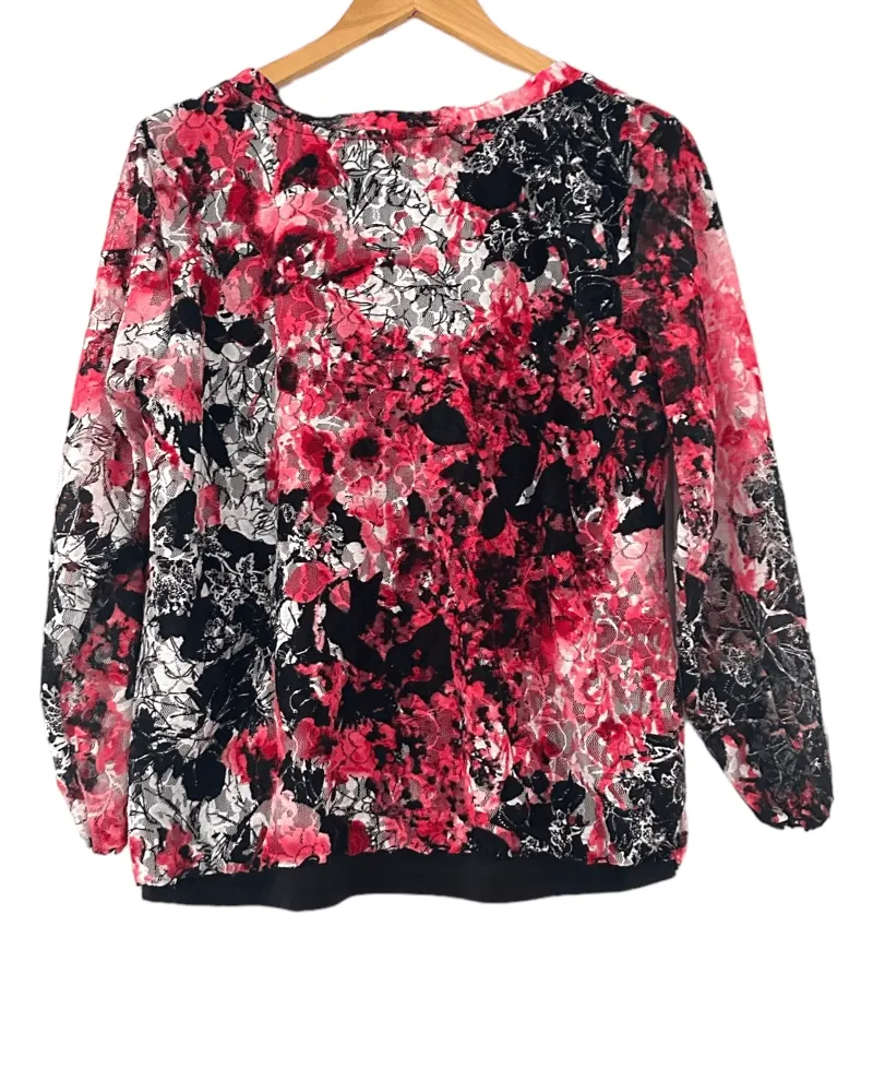 Dark Winter Pink and Black Floral Lace Blouse