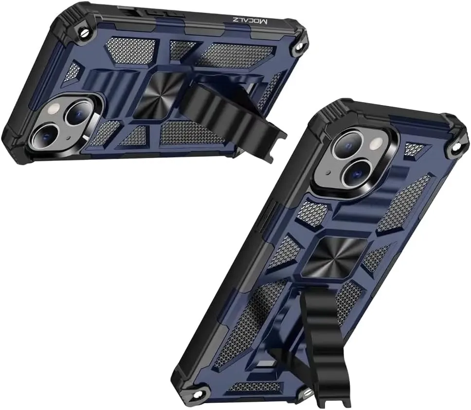 Defender Series I Dual Layer Protective Case with Metal Kickstand Compatible with iPhone 13 | Rugged, Drop-Tested, Shockproof Mobile Cover for iPhone 13 Navy Blue