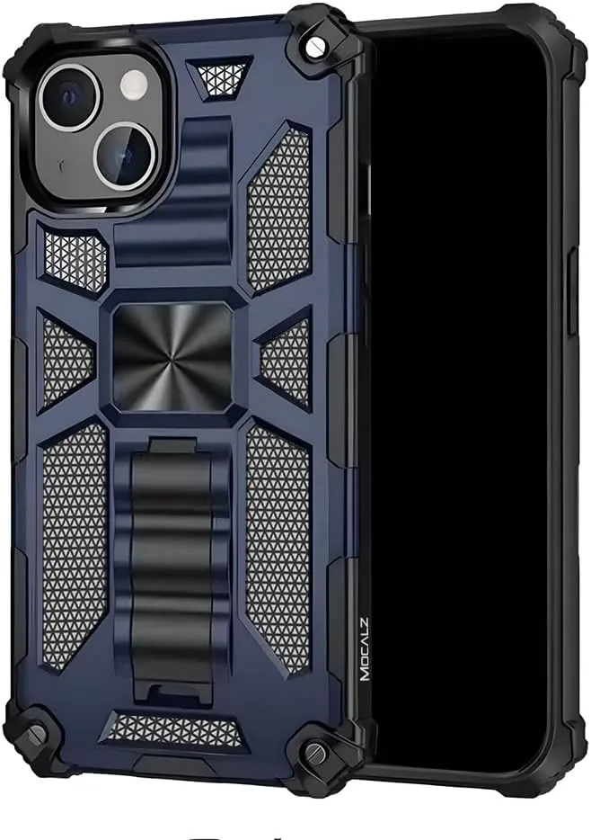 Defender Series I Dual Layer Protective Case with Metal Kickstand Compatible with iPhone 13 | Rugged, Drop-Tested, Shockproof Mobile Cover for iPhone 13 Navy Blue