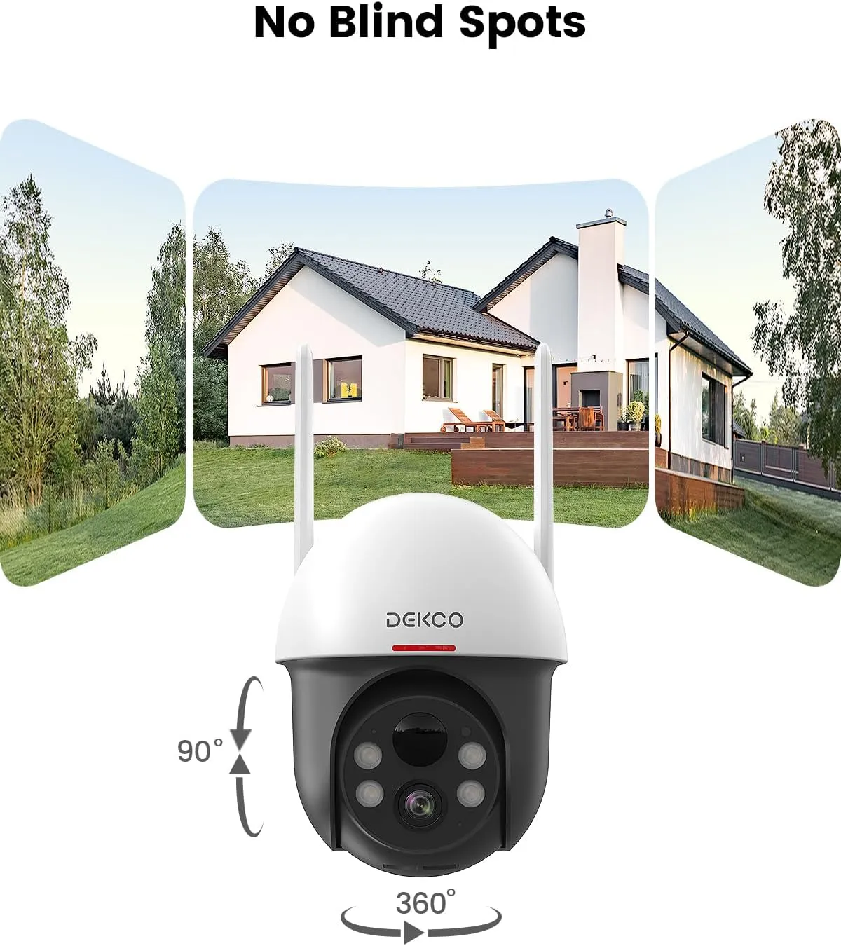 DEKCO Security Cameras Wireless Outdoor, Solar Powered, Panoramic PTZ, Auto Motion Tracking, True 2K, Color Night Vision, Spotlights, 2-Way Talk, 2 Pack