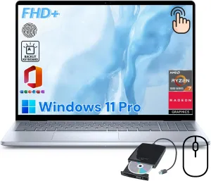 Dell Inspiron 16 Touchscreen Laptop - 16" FHD  Computer - AMD Ryzen 7 8840U - Windows 11 Pro - Backlit Keyboard - Fingerprint Reader - Free Office Pro & External DVD Drive - 64 GB DDR5   1 TB SSD