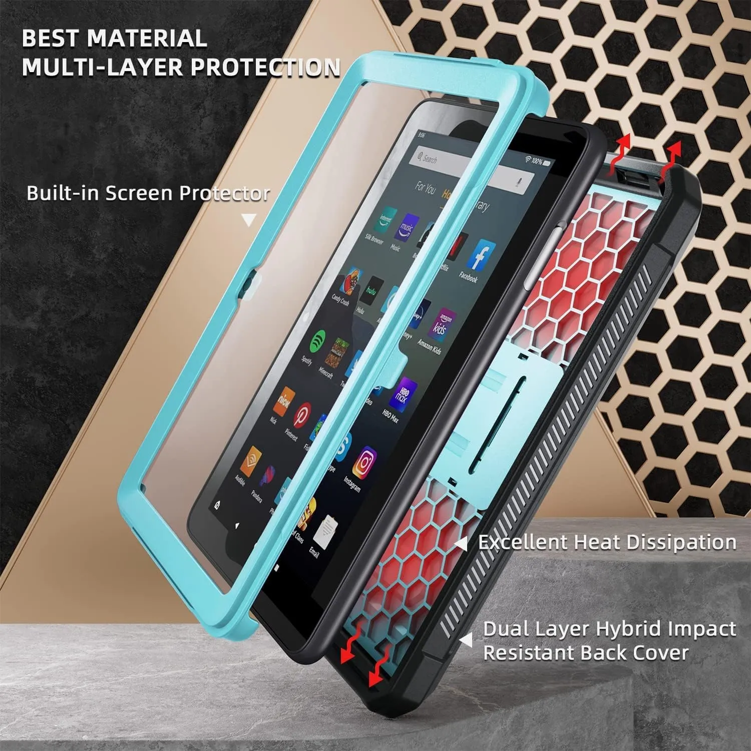 DJ&RPQ All-New 8 & 8 Plus Tablet (12th Generation, 2024 Release) 8,Incompatible iPad Samsung Full Body Rugged Hands-Free Viewing Stand Back Cover with Screen Protector-Blue