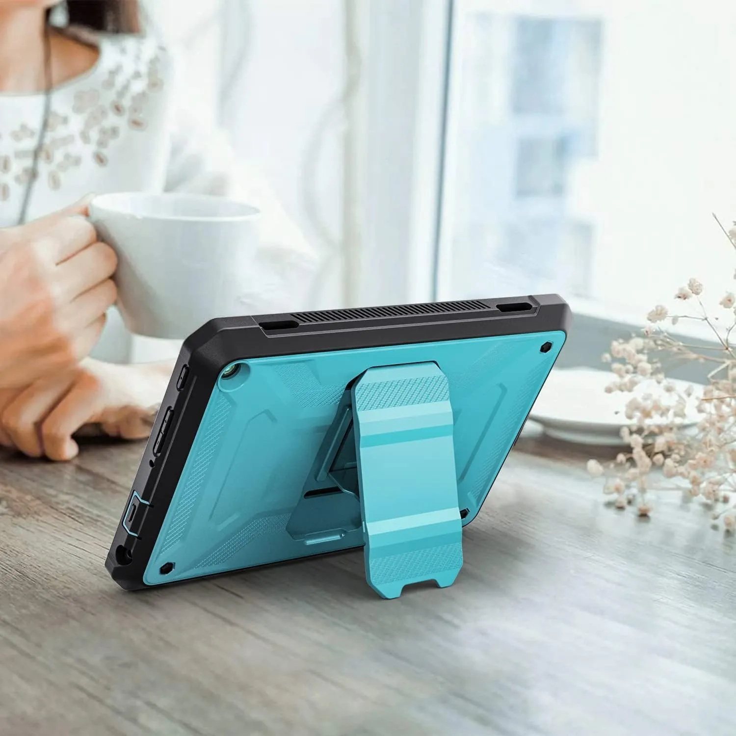 DJ&RPQ All-New 8 & 8 Plus Tablet (12th Generation, 2024 Release) 8,Incompatible iPad Samsung Full Body Rugged Hands-Free Viewing Stand Back Cover with Screen Protector-Blue
