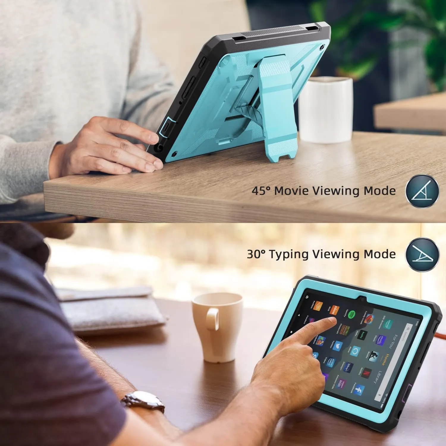 DJ&RPQ All-New 8 & 8 Plus Tablet (12th Generation, 2024 Release) 8,Incompatible iPad Samsung Full Body Rugged Hands-Free Viewing Stand Back Cover with Screen Protector-Blue