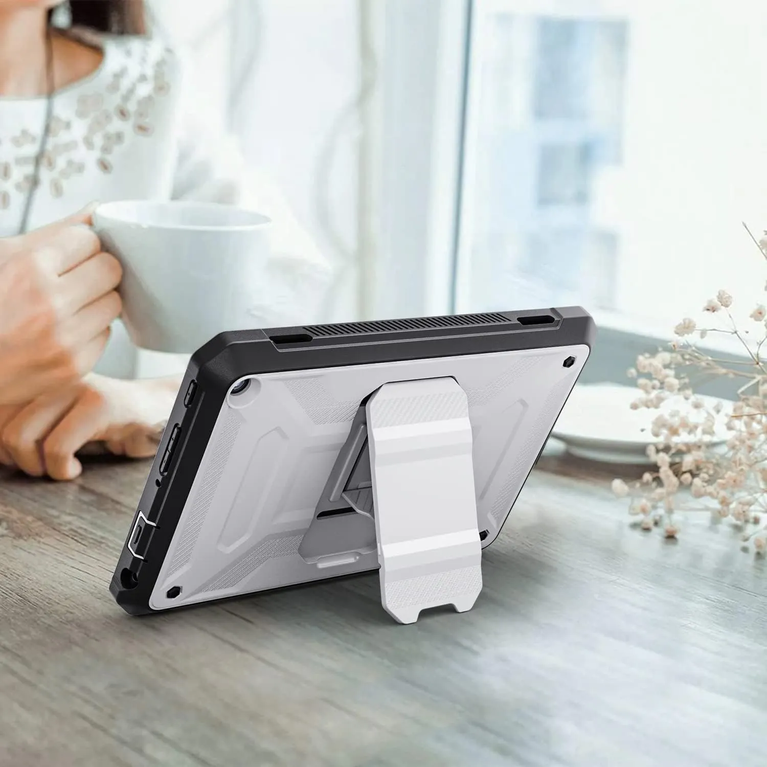 DJ&RPQ All-New 8 & 8 Plus Tablet (12th Generation, 2024 Release) 8,Incompatible iPad Samsung Full Body Rugged Hands-Free Viewing Stand Back Cover with Screen Protector-Gray