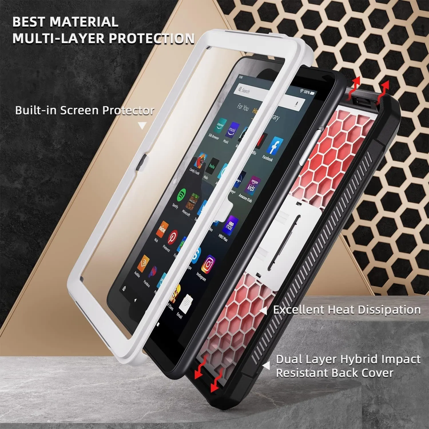 DJ&RPQ All-New 8 & 8 Plus Tablet (12th Generation, 2024 Release) 8,Incompatible iPad Samsung Full Body Rugged Hands-Free Viewing Stand Back Cover with Screen Protector-Gray