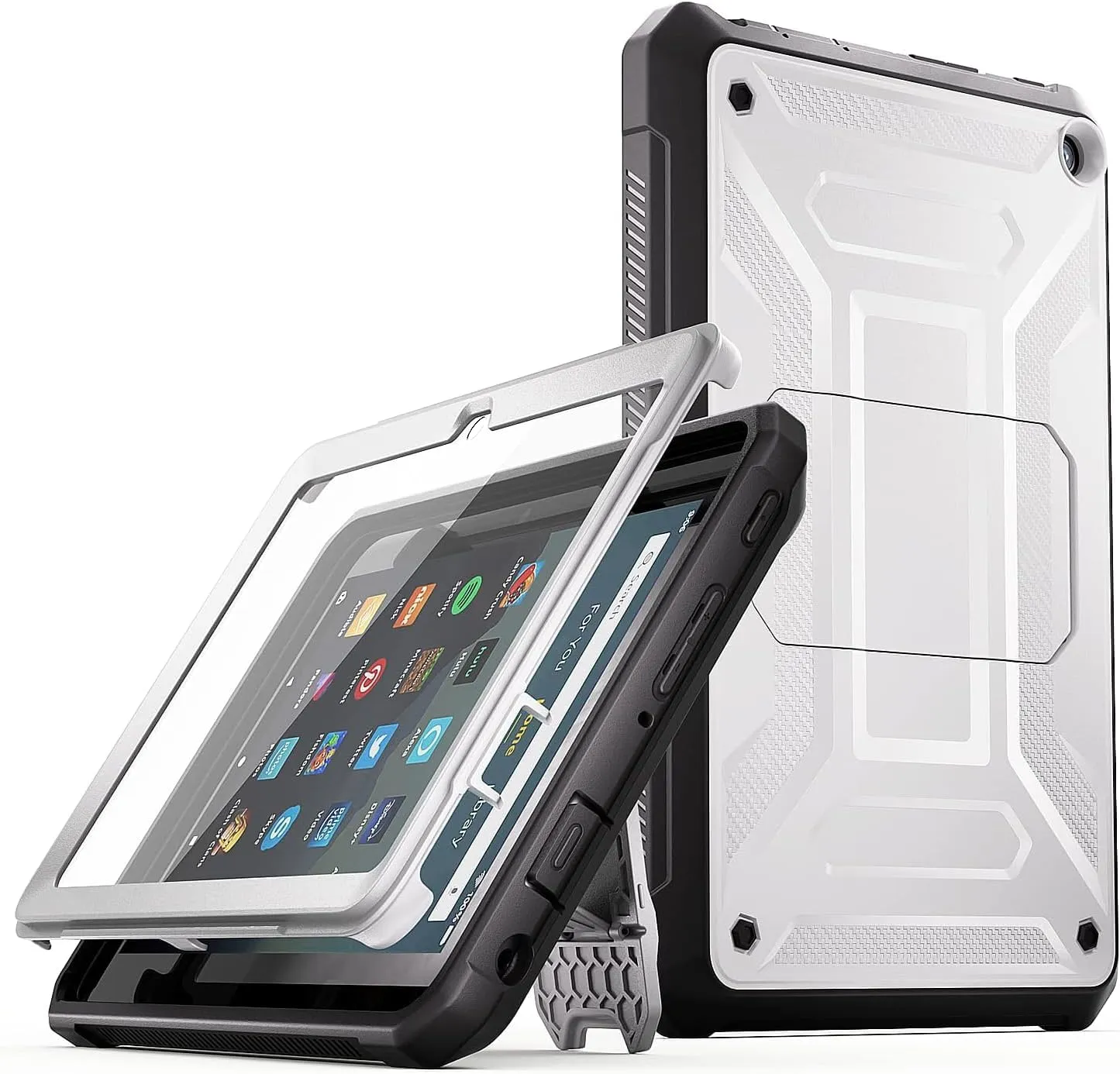 DJ&RPQ All-New 8 & 8 Plus Tablet (12th Generation, 2024 Release) 8,Incompatible iPad Samsung Full Body Rugged Hands-Free Viewing Stand Back Cover with Screen Protector-Gray