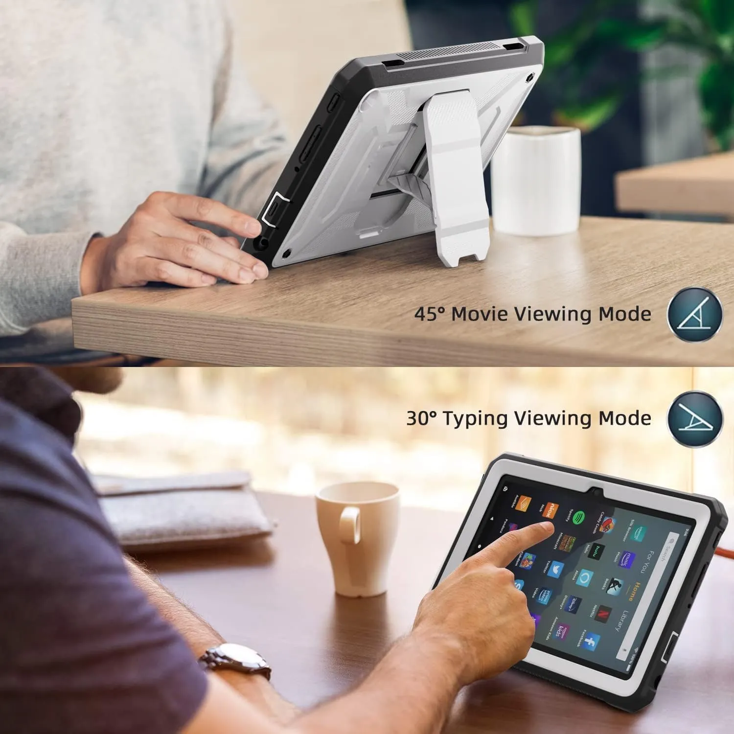 DJ&RPQ All-New 8 & 8 Plus Tablet (12th Generation, 2024 Release) 8,Incompatible iPad Samsung Full Body Rugged Hands-Free Viewing Stand Back Cover with Screen Protector-Gray