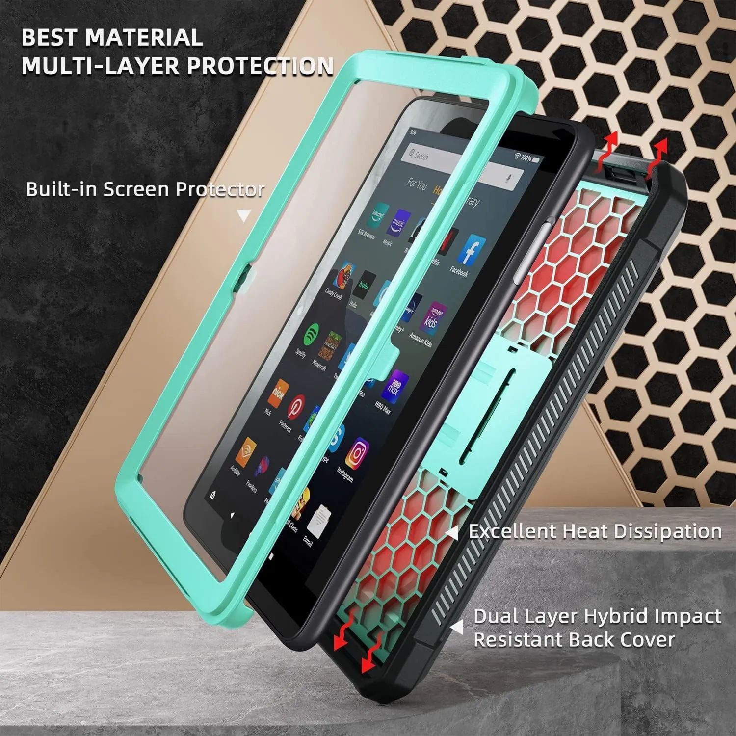 DJ&RPQ All-New 8 & 8 Plus Tablet (12th Generation, 2024 Release) 8,Incompatible iPad Samsung Full Body Rugged Hands-Free Viewing Stand Back Cover with Screen Protector-Green