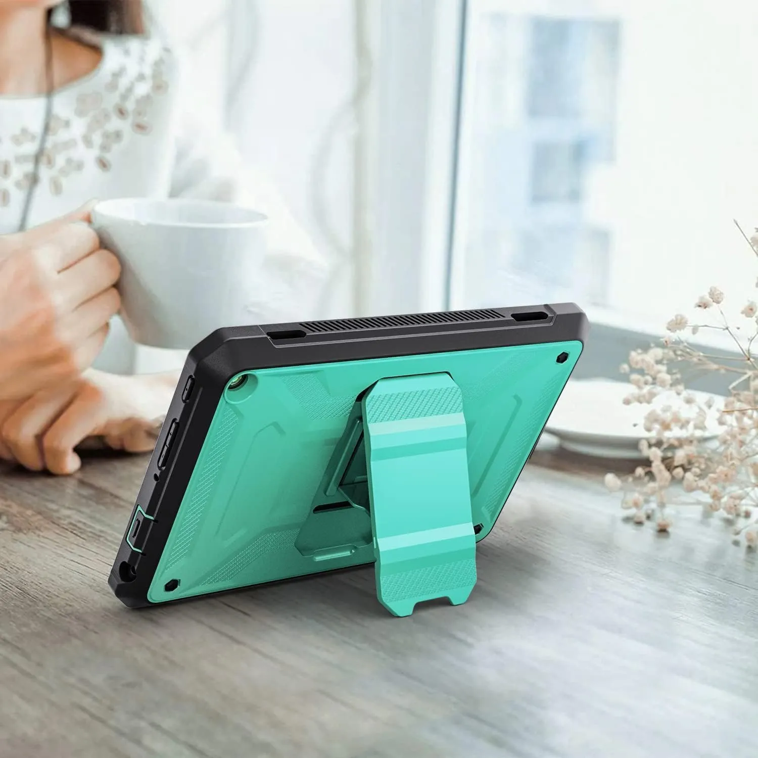 DJ&RPQ All-New 8 & 8 Plus Tablet (12th Generation, 2024 Release) 8,Incompatible iPad Samsung Full Body Rugged Hands-Free Viewing Stand Back Cover with Screen Protector-Green