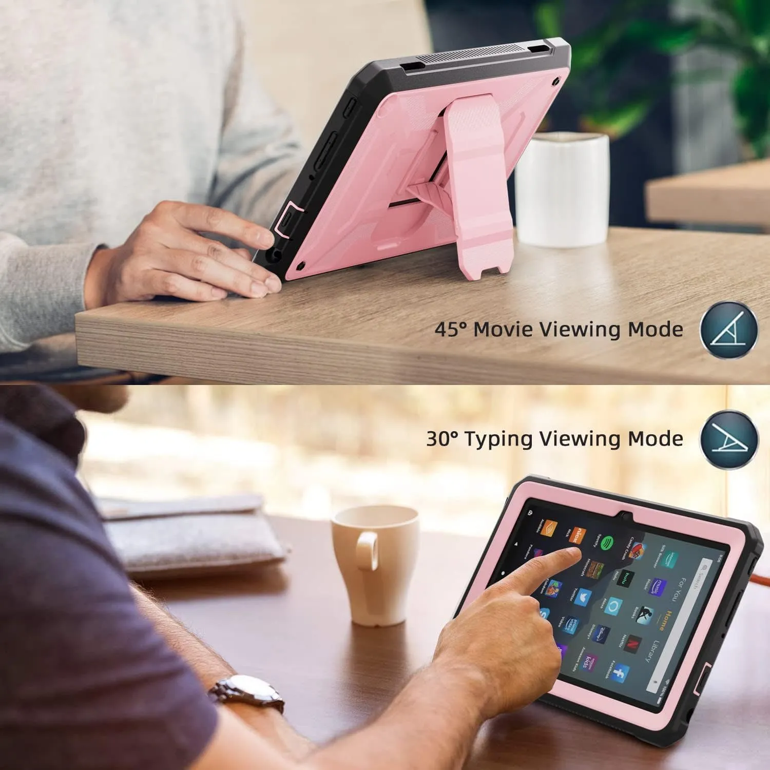 DJ&RPQ All-New 8 & 8 Plus Tablet (12th Generation, 2024 Release) 8,Incompatible iPad Samsung Full Body Rugged Hands-Free Viewing Stand Back Cover with Screen Protector-Pink