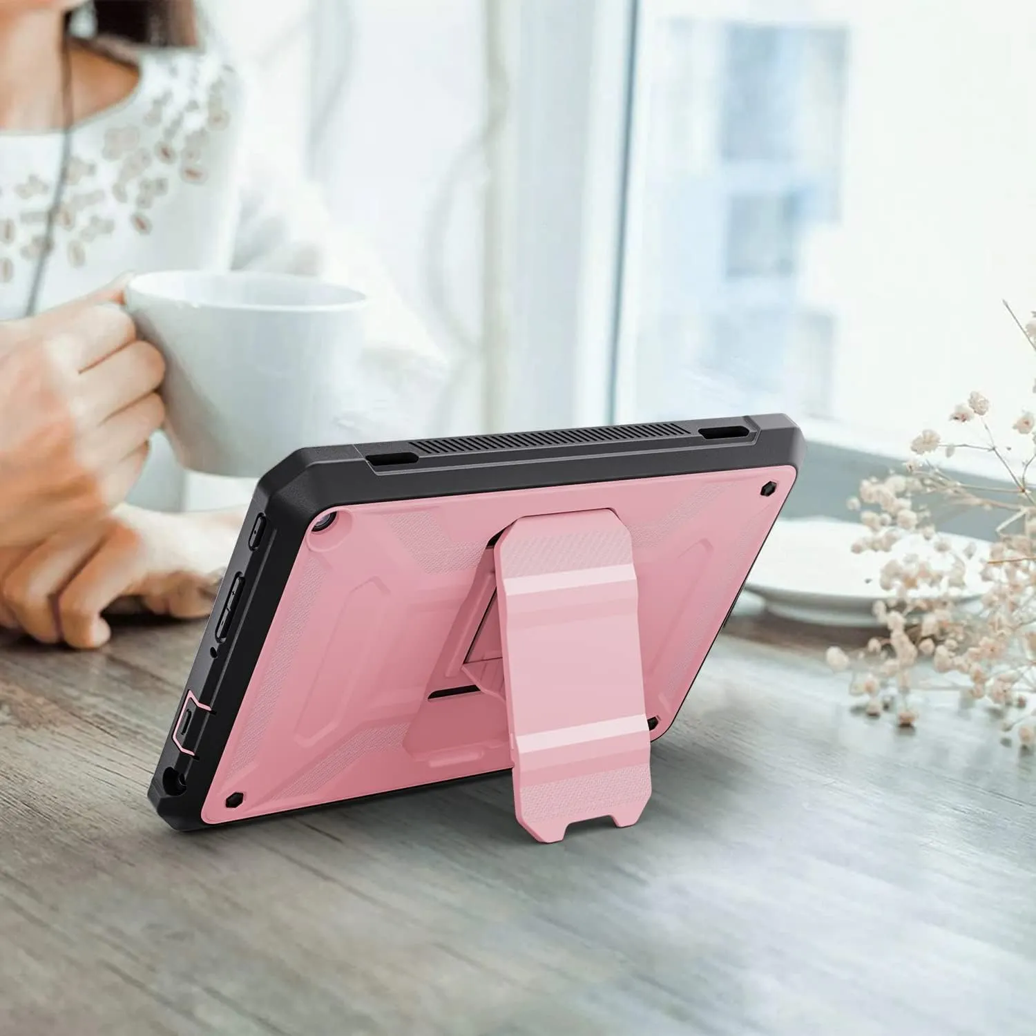 DJ&RPQ All-New 8 & 8 Plus Tablet (12th Generation, 2024 Release) 8,Incompatible iPad Samsung Full Body Rugged Hands-Free Viewing Stand Back Cover with Screen Protector-Pink