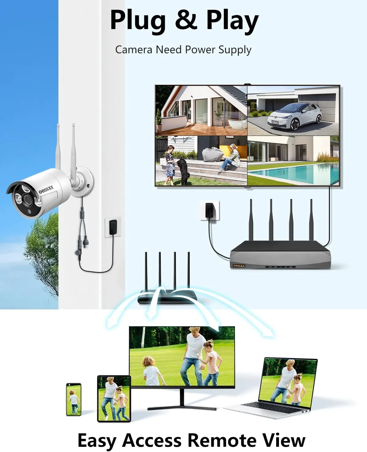 Dual Antennas for Wi-Fi Enhanced AI Human Detected 2K 3.0MP Wireless Security Camera System, Surveillance DVR Kits with 2TB Hard Drive, 4Pcs Outdoor WiFi Security Cameras, with Audio, Night Vision