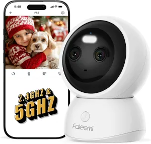 Dual Lens 2.4/5GHz WiFi Security Camera, 360 PTZ 2K Indoor Nanny Cams with Phone App, 2-Way Audio, Motion Tracking, Night Vision, for Pet/Dog/Baby Monitor/Elder/Home Security, Local Storage