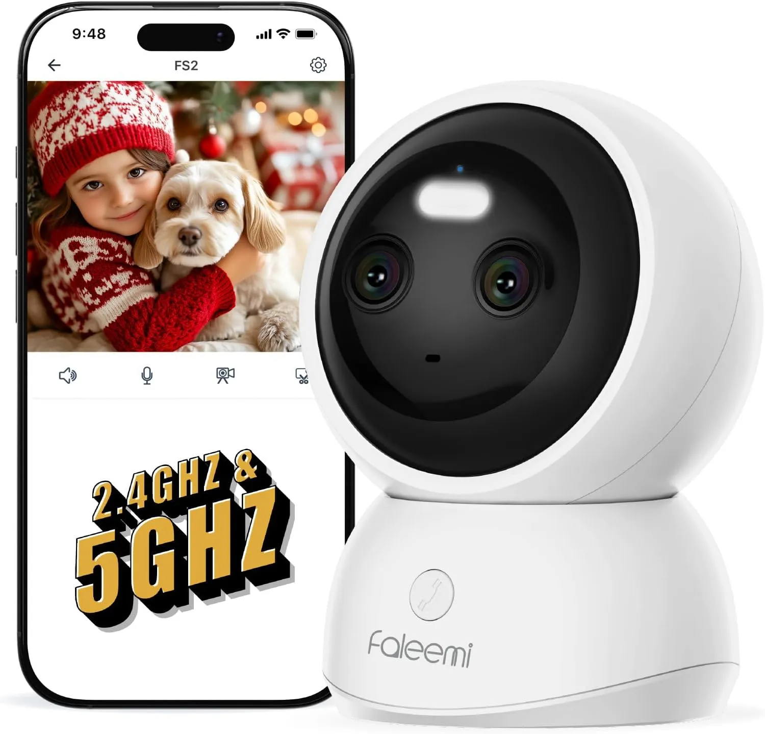 Dual Lens 2.4/5GHz WiFi Security Camera, 360 PTZ 2K Indoor Nanny Cams with Phone App, 2-Way Audio, Motion Tracking, Night Vision, for Pet/Dog/Baby Monitor/Elder/Home Security, Local Storage