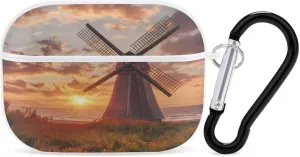 Dutch Windmill Sunset Earbud Case Bluetooth Headphone Case Full Protective Case with Keychain Compatible with Airpods Pro White-Style