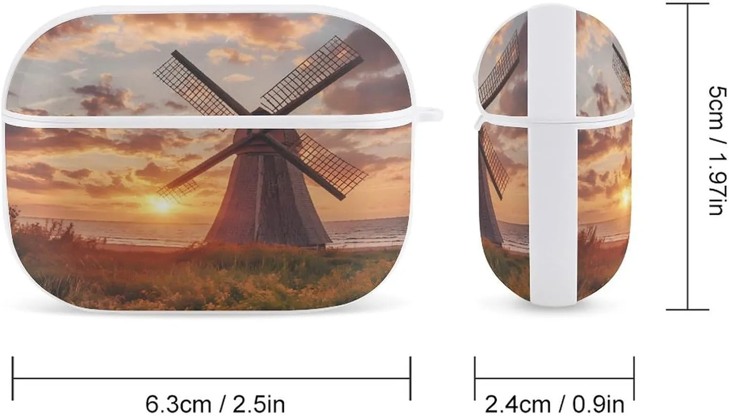 Dutch Windmill Sunset Earbud Case Bluetooth Headphone Case Full Protective Case with Keychain Compatible with Airpods Pro White-Style