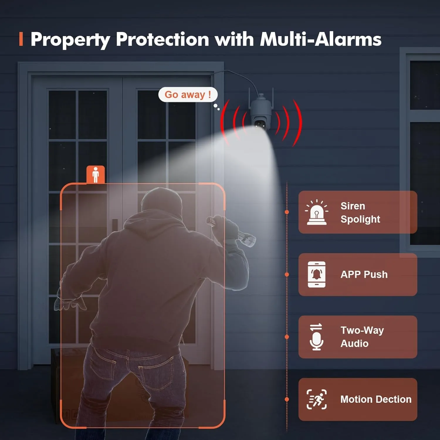 Dzees 360 PTZ Security Cameras Wireless Outdoor WiFi, 2K Battery Powered Home Security Camera Indoor, Spotlight & Siren, Color Night Vision, 2-Way Talk, AI Motion Detection, IP66 2-Pack