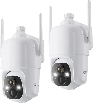 Dzees 360 PTZ Security Cameras Wireless Outdoor WiFi, 2K Battery Powered Home Security Camera Indoor, Spotlight & Siren, Color Night Vision, 2-Way Talk, AI Motion Detection, IP66 2-Pack