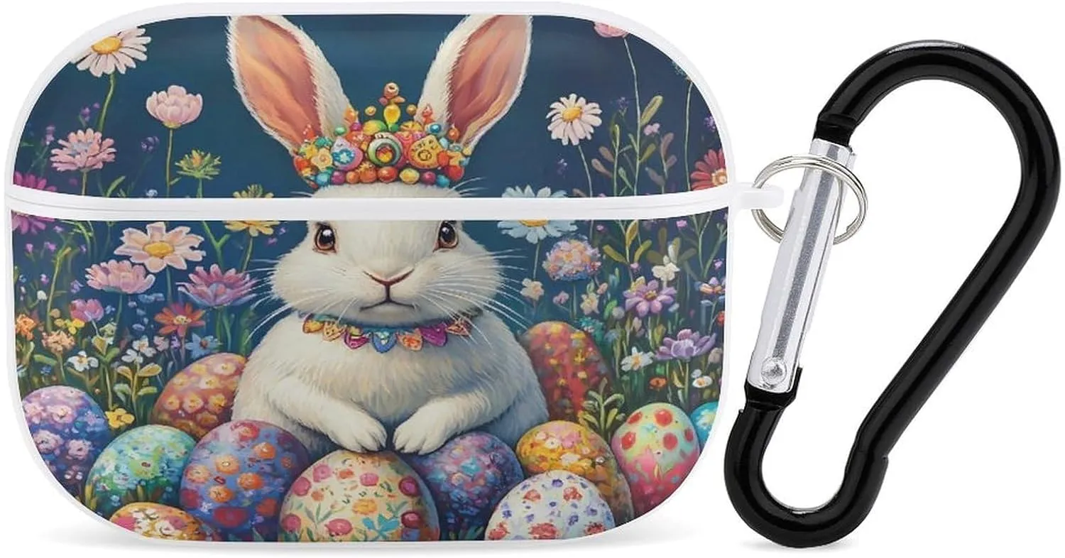 Easter Bunny Egg Earbud Case Bluetooth Headphone Case Full Protective Case with Keychain Compatible with Airpods Pro White-Style