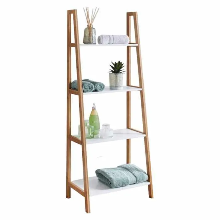 ELANE 4 Tier Ladder Bamboo Storage Shelving Unit