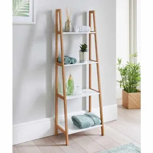 ELANE 4 Tier Ladder Bamboo Storage Shelving Unit