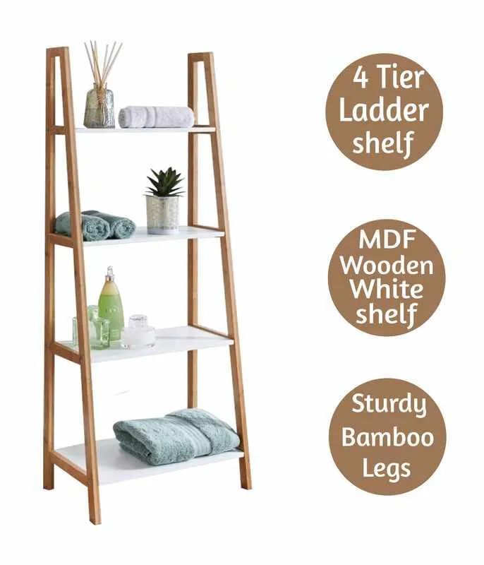 ELANE 4 Tier Ladder Bamboo Storage Shelving Unit